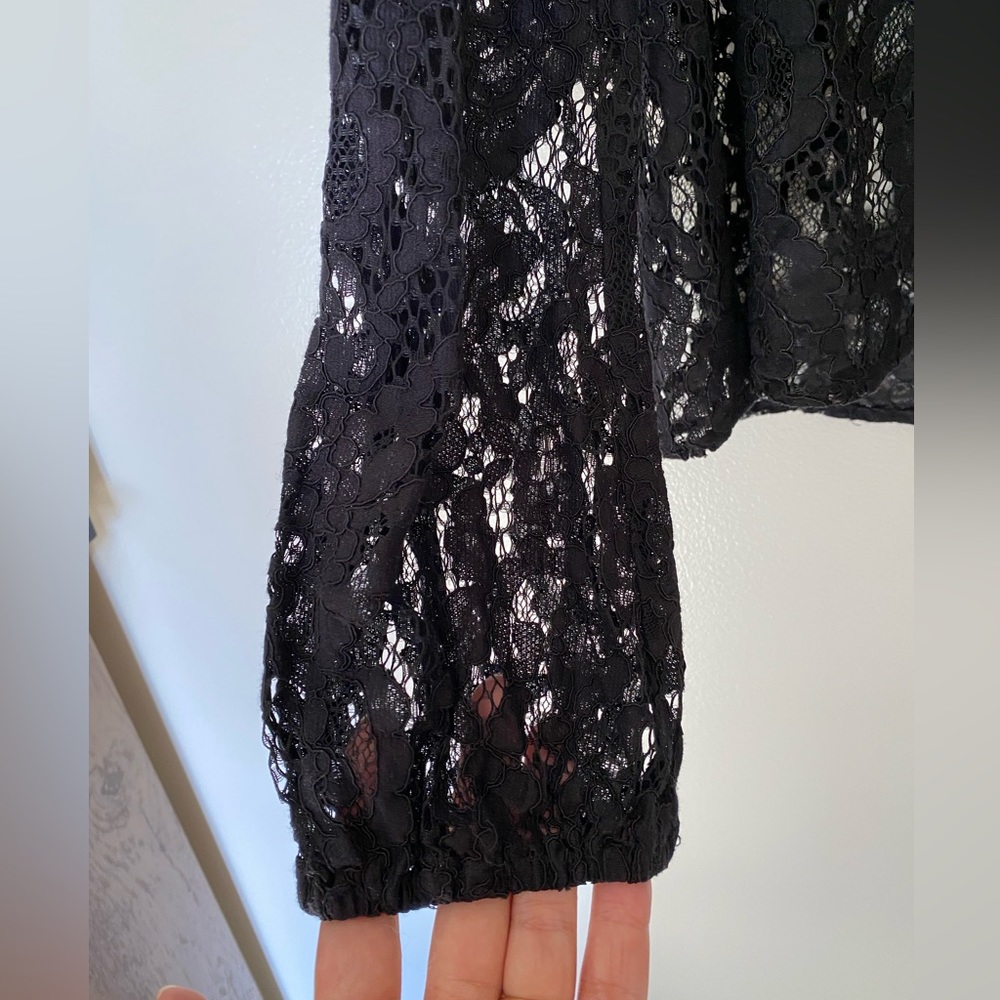 Cynthia Rowley Black Lace Long Sleeve Top Size 4 - Picture 6 of 16
